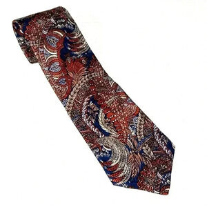Vintage Guy Laroche Mens Necktie 100% Silk Abstract Print Brown Blue Orange